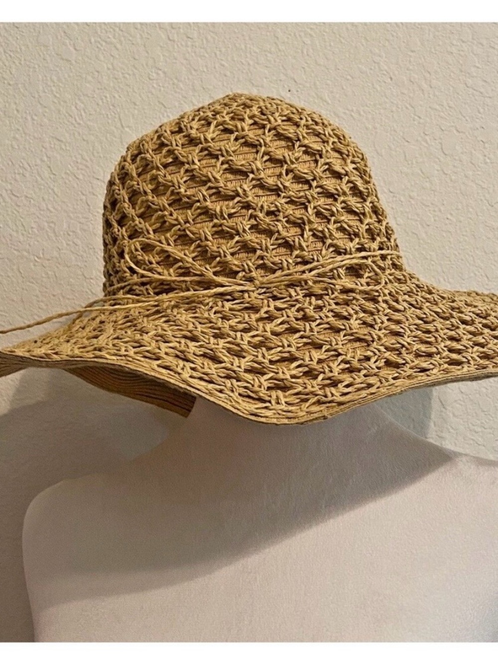 Chico's Straw Crochet Wide-Brim Sun Hat - Natural Tan